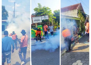 Mengantisipasi Penyebaran Demam Berdarah , Ketua RW , Warga Dan Anggota Senkom Melakukan Fogging Di Sekitar Lingkungan